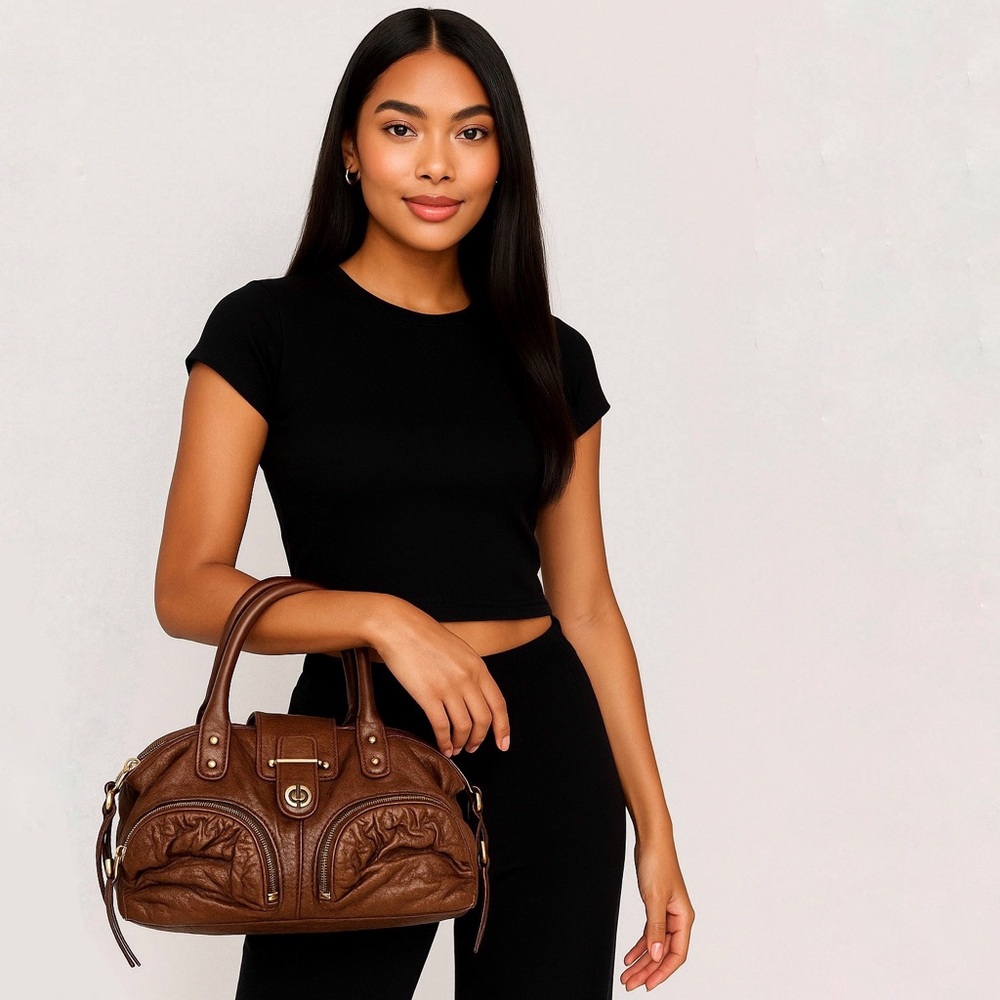 Botkier Bianca Metallic Bronze Leather Satchel Handbag, Antiqued Gold Hardware - Picture 5 of 16